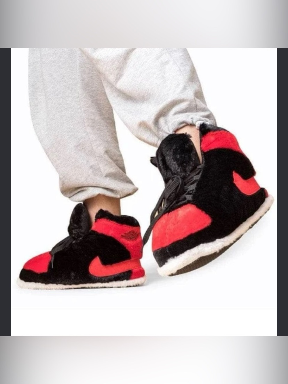 Men's Black & Red Fuzzy High-Top Slip-On Sneakers/ Slippers